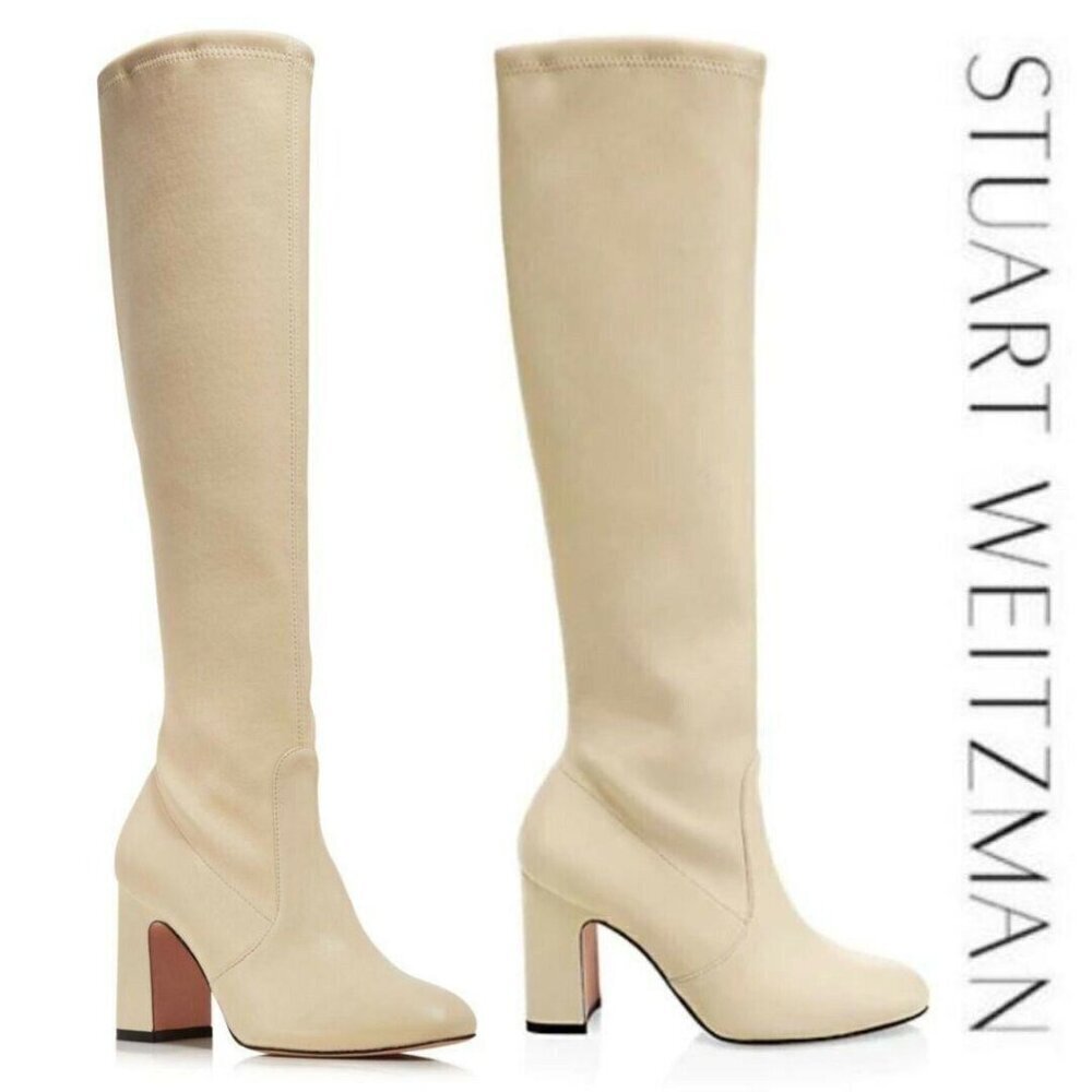 Stuart Weitzman Women's Leather Bisque Knee-High Milla Boots - Size 6